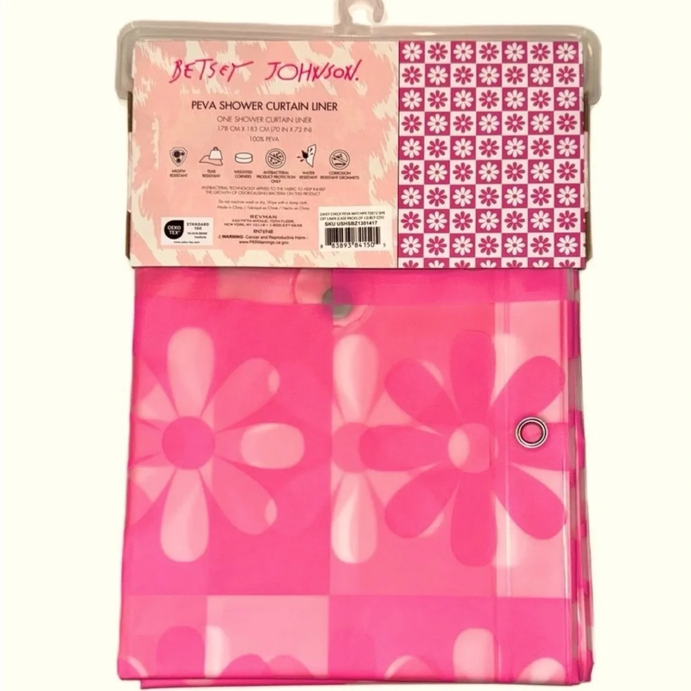 Betsey Johnson NWT Pink White Daisy PEVA Shower Curtain